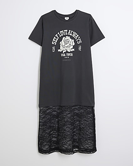 Girls Black Rock Lace T-shirt Dress