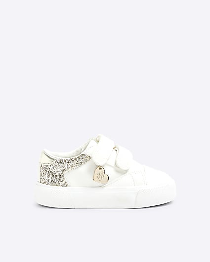 Mini Girls White Velcro Glitter Trainers