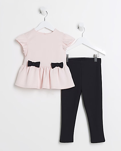 Mini Girls Pink Scuba Peplum Bow Set