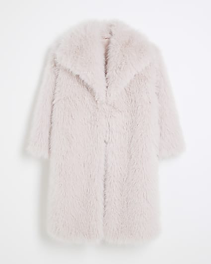 Girls Pink Faux Fur Coat