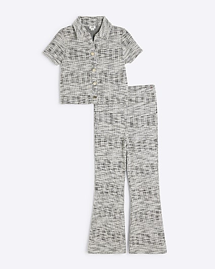 Girls Grey Polo Top and Kickflare Set