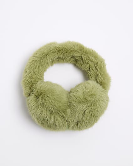 Girls Green Faux Fur Earmuffs