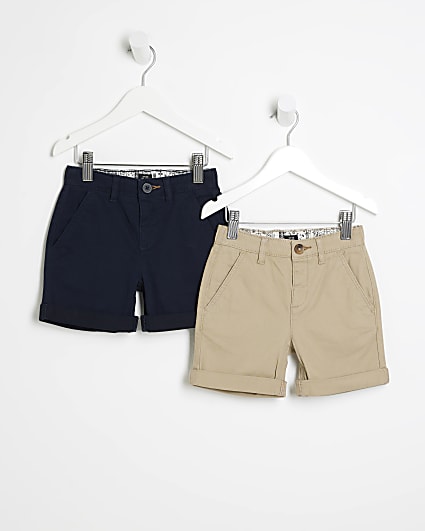 Mini boys navy chino shorts 2 pack