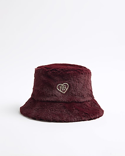 Girls Red Faux Fur Bucket Hat