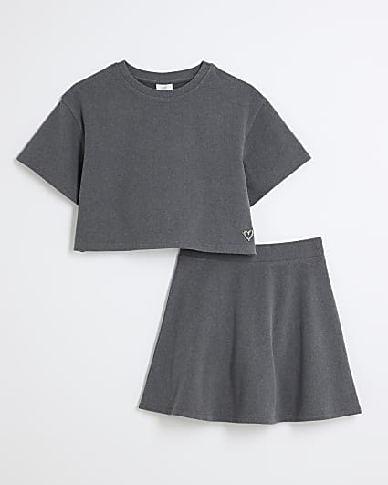 Girls Grey Flippy Skirt Set