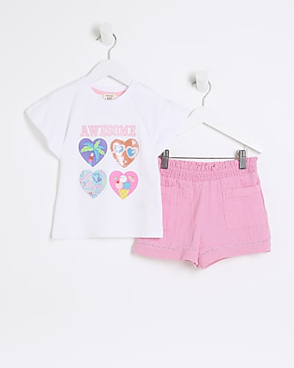 Mini girls white sequin graphic t-shirt set