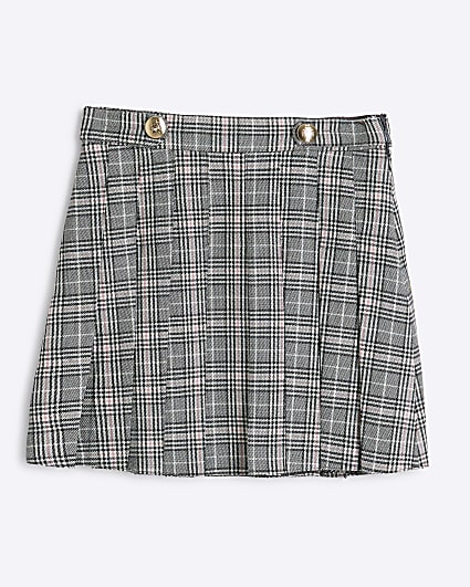 Girls Grey Check Pleated Skirt