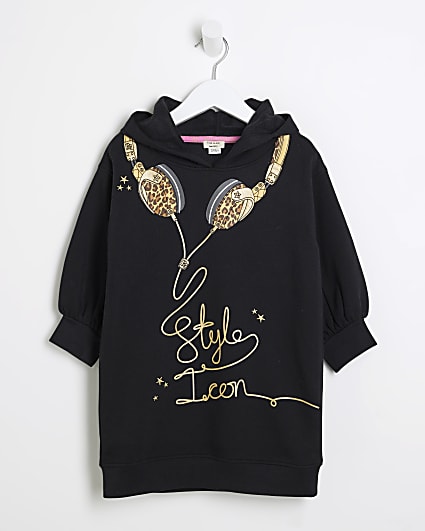 Mini Girls Black Headphones Sweatshirt Dress