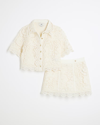 Girls Cream Lace Shirt Set