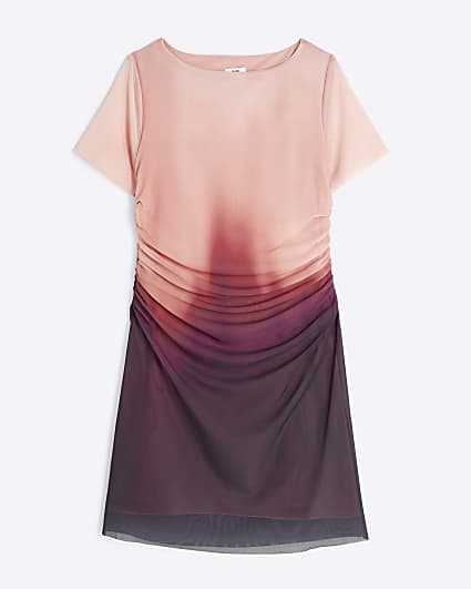 Girls Pink Mesh Ombre Draped Dress