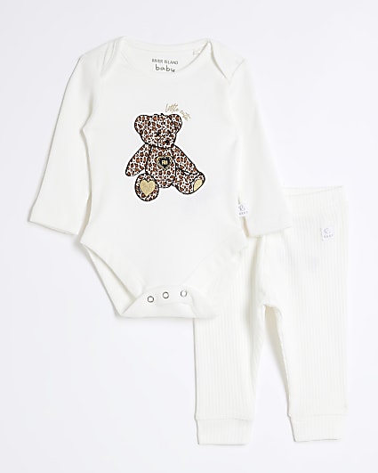 Baby girls white leopard bear all in one set