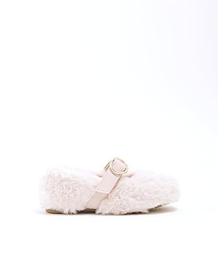 Mini Girls Pink Faux Fur Ballet Slippers