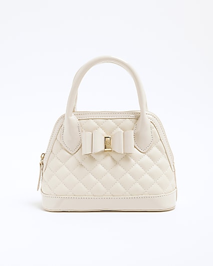 Girls Cream Quilted Bow Tote Bag