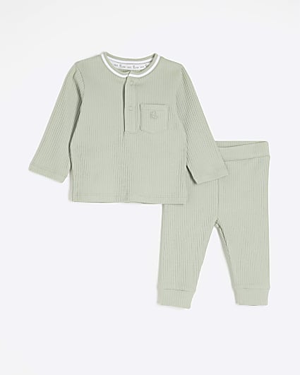 Baby Boys Khaki Tipped Rib Jumper Set