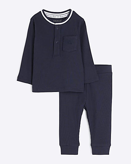 Baby Boys Navy Tipped Rib Jumper Set