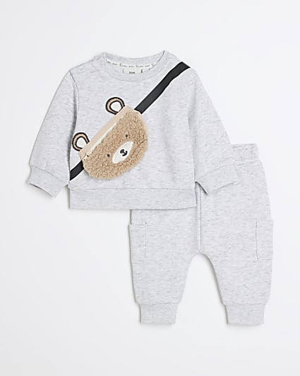 Baby Boys Grey Borg Bear Sweatshirt Set