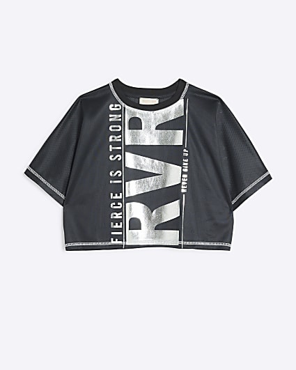 Girls black RI active mesh cropped t-shirt