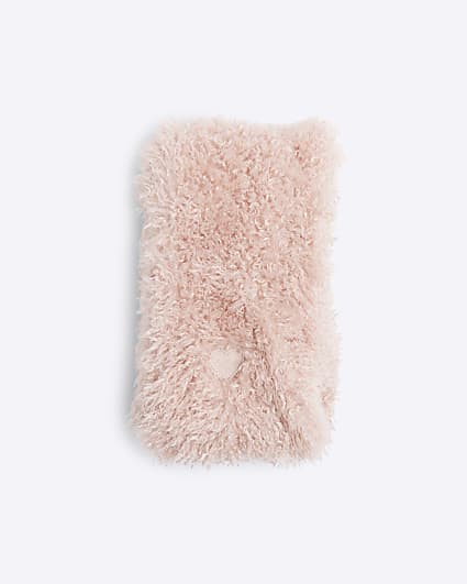 Girls Pink Faux Fur Long Scarf