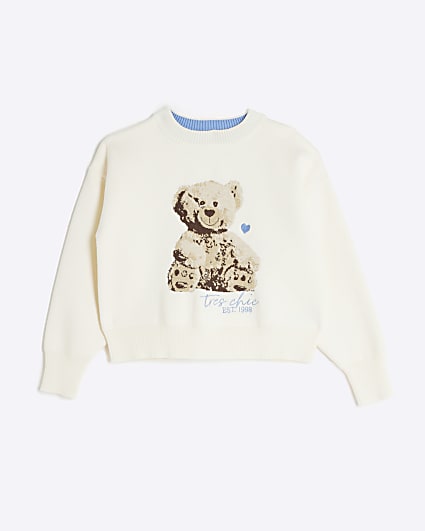 Girls Cream Bear Graphic Jumper