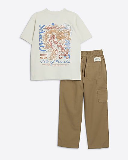 Boys Cream Japanese Graphic T-shirt Set