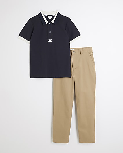 Boys Blue Polo and Chino Trousers Set