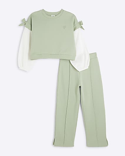 Girls Khaki Sweatshirt Jogger Set