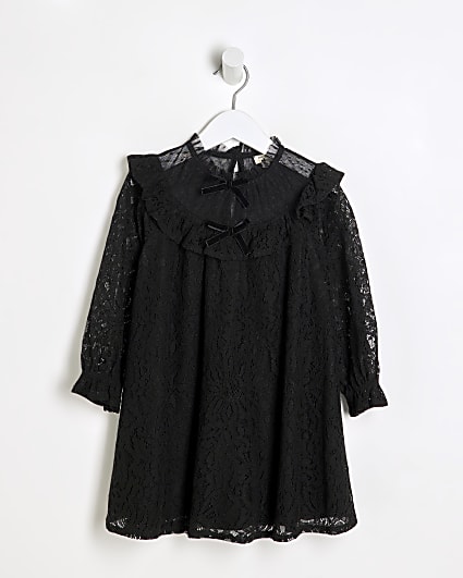 Mini Girls Black Lace Smock Dress