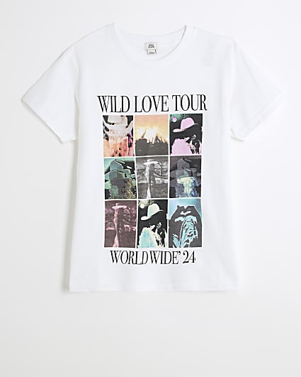 Girls white wild love tour graphic t-shirt