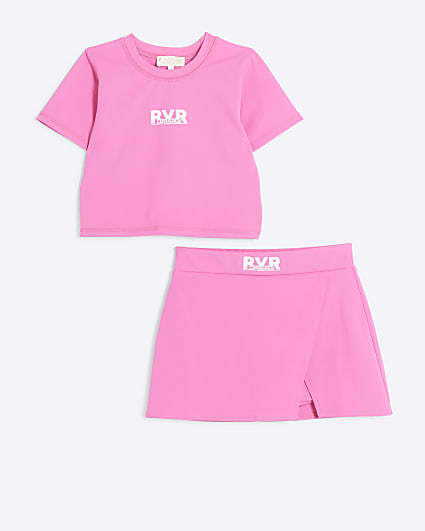 Girls pink RI active t-shirt and skort set