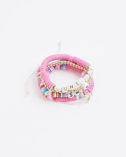 Girls pink beaded bracelets 5 pack