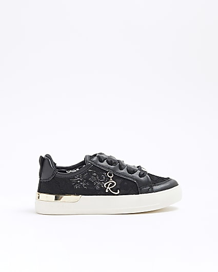 Girls Black Lace Lace Up Trainers