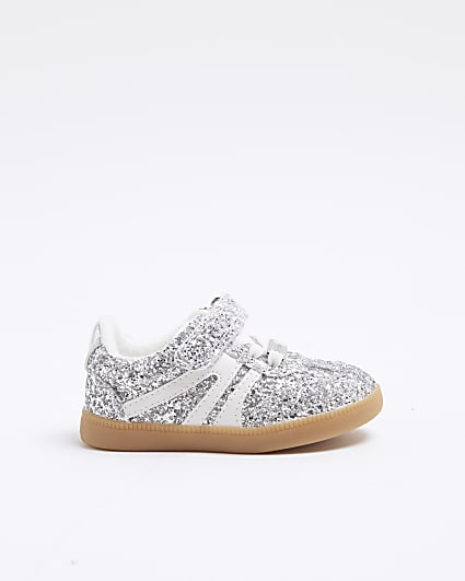 Mini Girls Silver Glitter Velcro Trainers