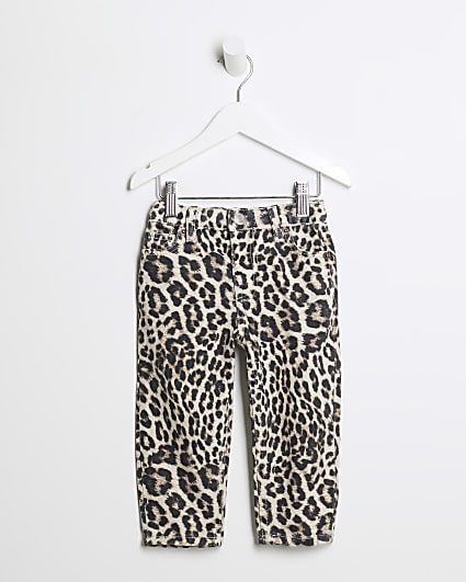 Mini Girl Beige Leopard Print Jeans