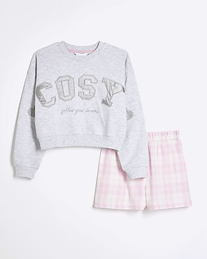 Girls Grey Cosy Pyjama Set