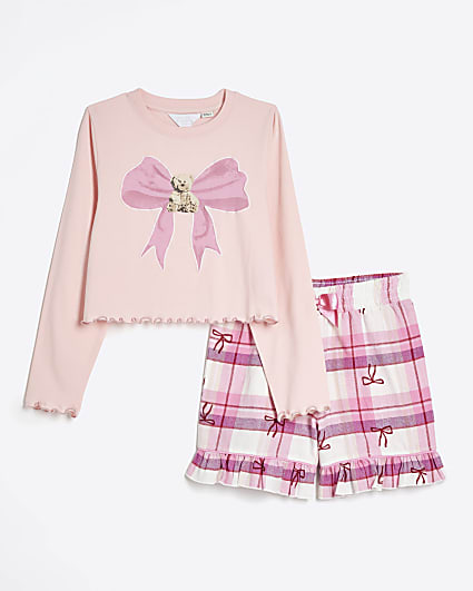 Girls Grey Teddy Bow Pyjama Set