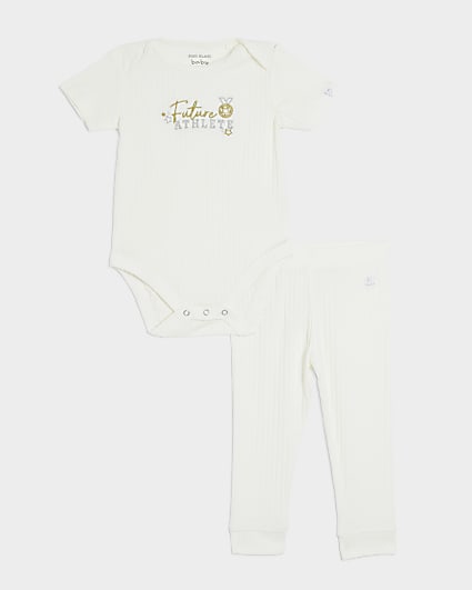 Baby beige rib future athlete all in one set