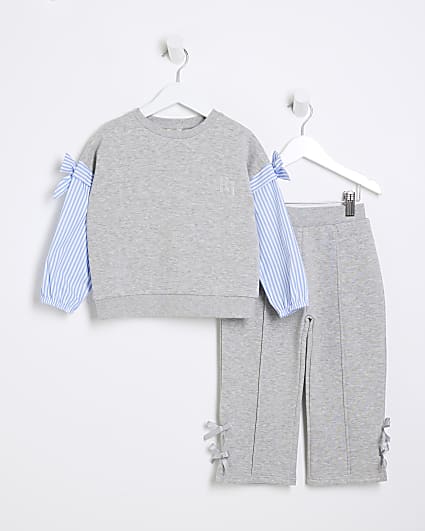 Mini Girls Grey Bow Hybrid Sweatshirt Set