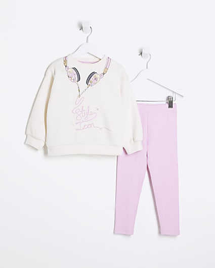 Mini Girls Ecru Headphone Sweatshirt Set