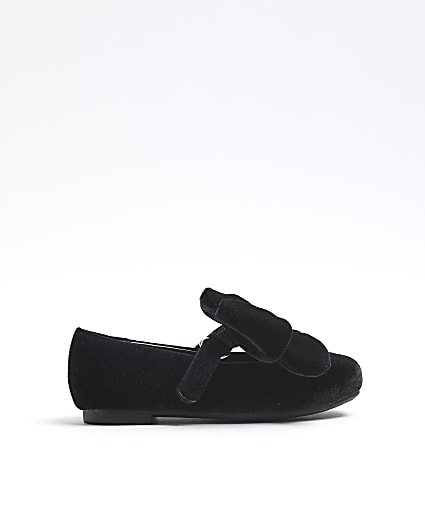 Mini Girls Black Velvet Oversized Bow Shoes