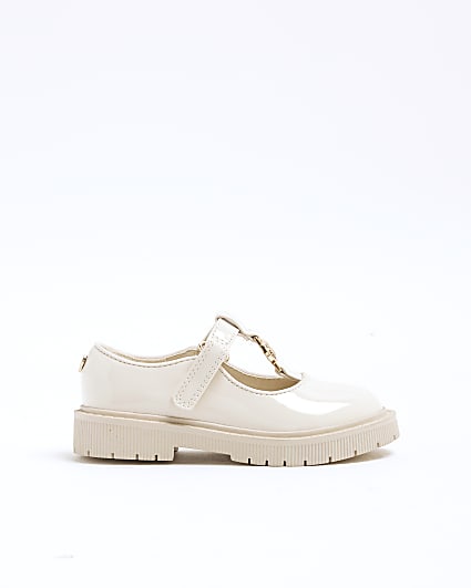 Mini Girls Cream Patent T Bar Shoes