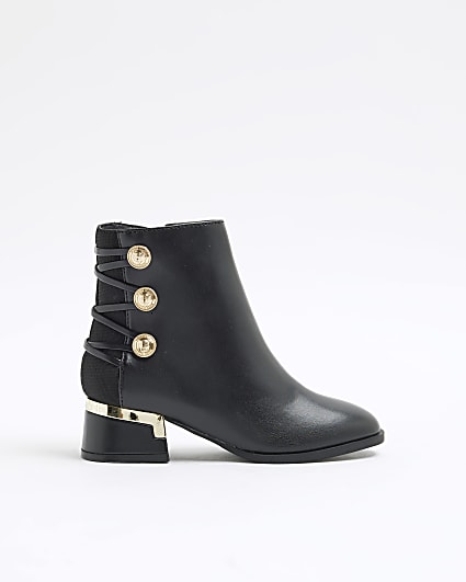 Girls Black Military Heeled Boots