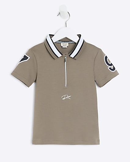 Mini Boys Brown Tipped 97 Graphic Polo Shirt