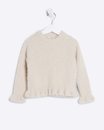 Mini Girls Cream Tinsel Fluff Jumper