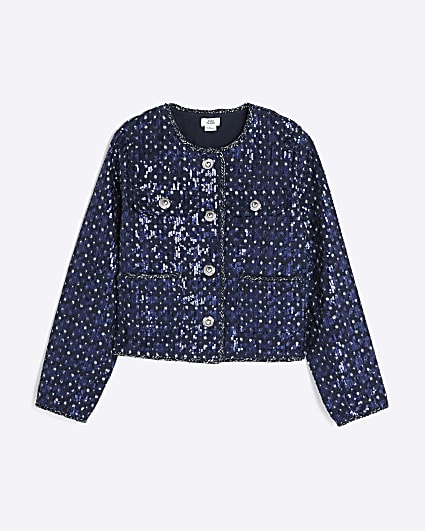 Girls Navy Sequin Trophy Jacket