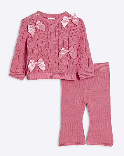 Baby Girls Pink cable knit bow jumper set