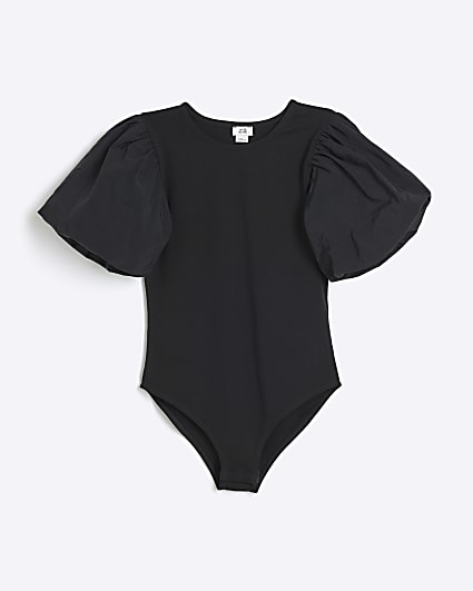 Girls black puff sleeve bodysuit