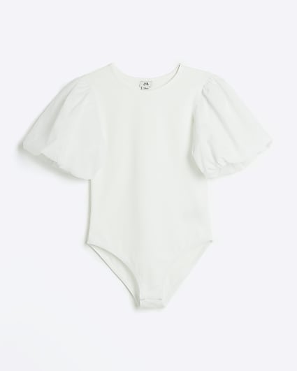 Girls white puff sleeve bodysuit