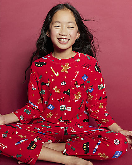 Kids Red Family Christmas Pyjama Set