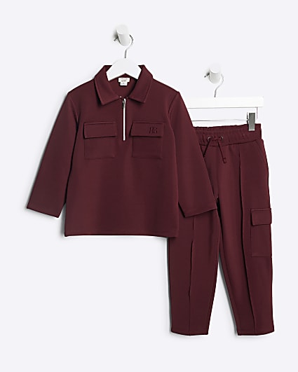 Mini Boys Red Utility Sweat And Joggers Set