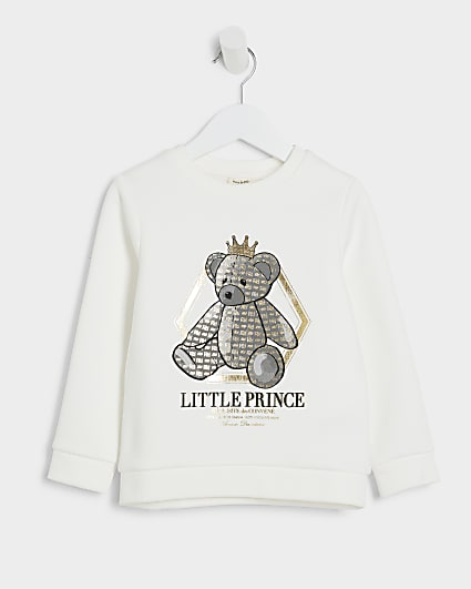 Mini boys beige bear graphic sweatshirt